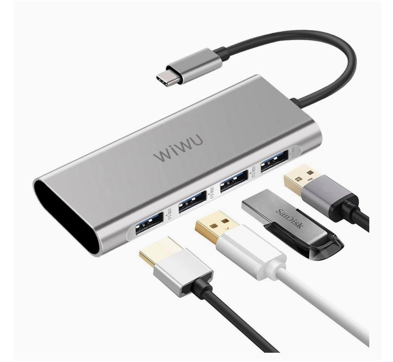 Hub WiWu Alpha 4 in 1 A440 Cổng phụ Biến Một USB-C Chuyển Vào Bốn Cổng USB 3.0, Thiết Kế Mỏng Nhẹ - Hàng Chính Hãng