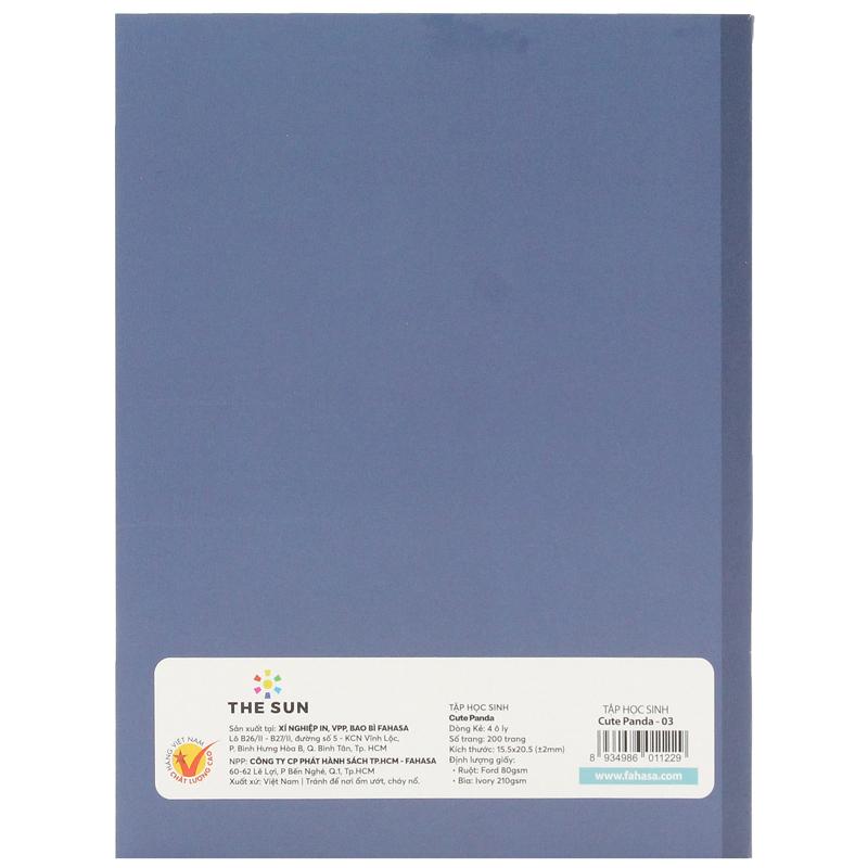 Combo 10 Tập Học Sinh Cute Panda - Miền Nam - 4 Ô Ly - 200 Trang 80gsm - Fahasa 03 - Tặng Nhãn Vở Kèm Sticker