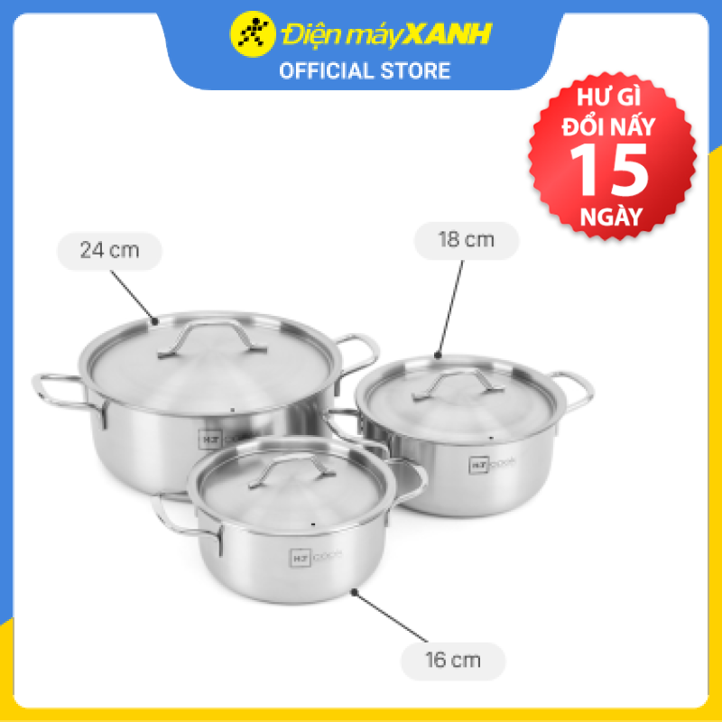 Bộ 3 nồi inox nắp inox Fivestar HT Cook HT-06DN - Hàng chính hãng