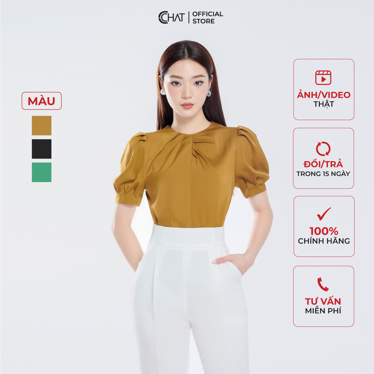 Áo Kiểu Nữ Cổ Tròn Xoắn Dáng Suông Chất Lụa Cao Cấp Mềm Mịn 13ANL2008ST