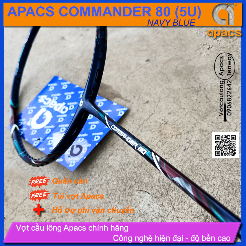 [Vợt cầu lông Apacs Commander 80 Navy Blue- 5U] – Vợt cân bằng hơi thiên công, nước sơn màu lính hải quân