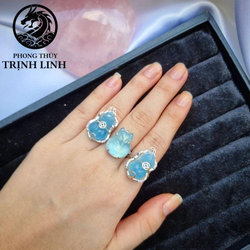 NHẪN BẠC HỒ LY - TỲ HƯU XANH DƯƠNG AQUAMARINE
