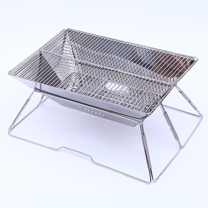 Bếp nướng inox ngoài trời di động gấp gọn bếp cắm trại dã ngoại 3-5 người bếp nướng than hoa, củi...