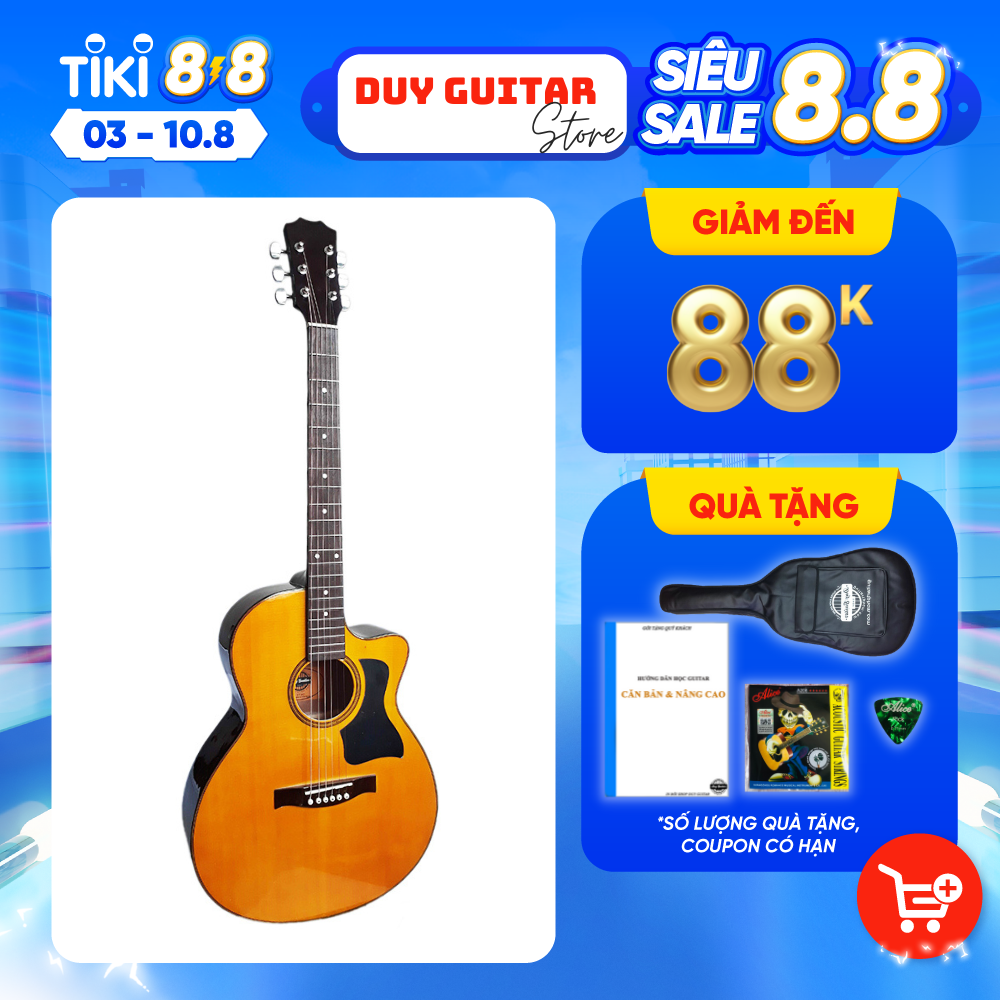 Đàn guitar acoustic DT70 màu vàng dáng A khuyết cần đàn có ty âm tốt ghitar đệm hát dành cho bạn mới tập Duy Guitar tặng 4 phụ kiện