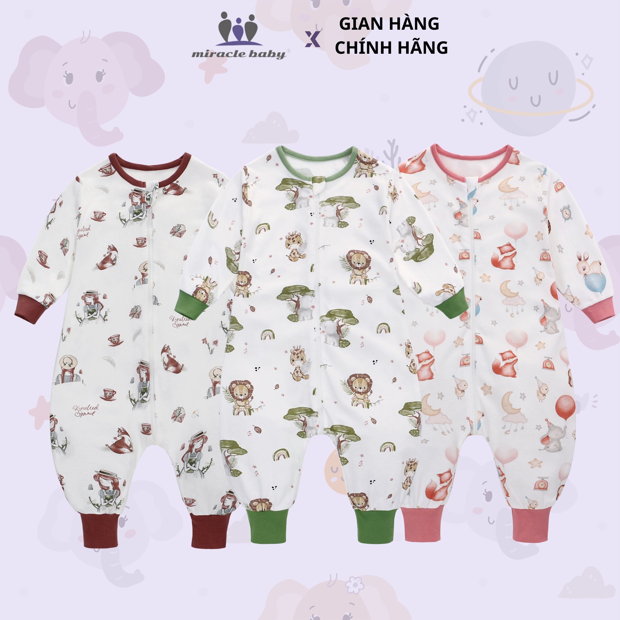 Túi ngủ quần chất liệu Cotton bản cải tiến mới co giãn tốt, thoải mái, hạn chế giật mình cho bé khi ngủ_Miracle Baby