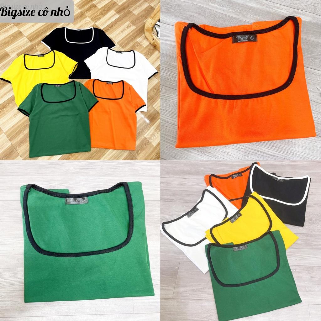 Áo thun tay ngắn bigsize nữ cổ vuống có viền cổ dáng croptop co giãn mạnh A28 - Đen