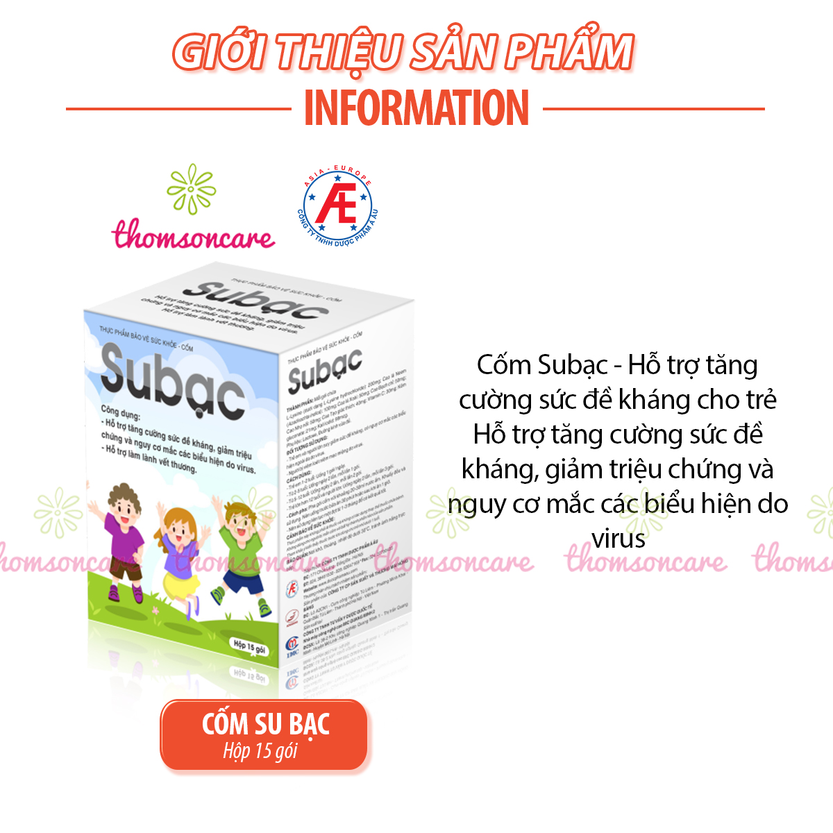 Cốm Su Bạc - Tăng cường sức đề kháng, hệ miễn dịch cho bé - Subac từ lysine, cao lá xoài, vitamin C