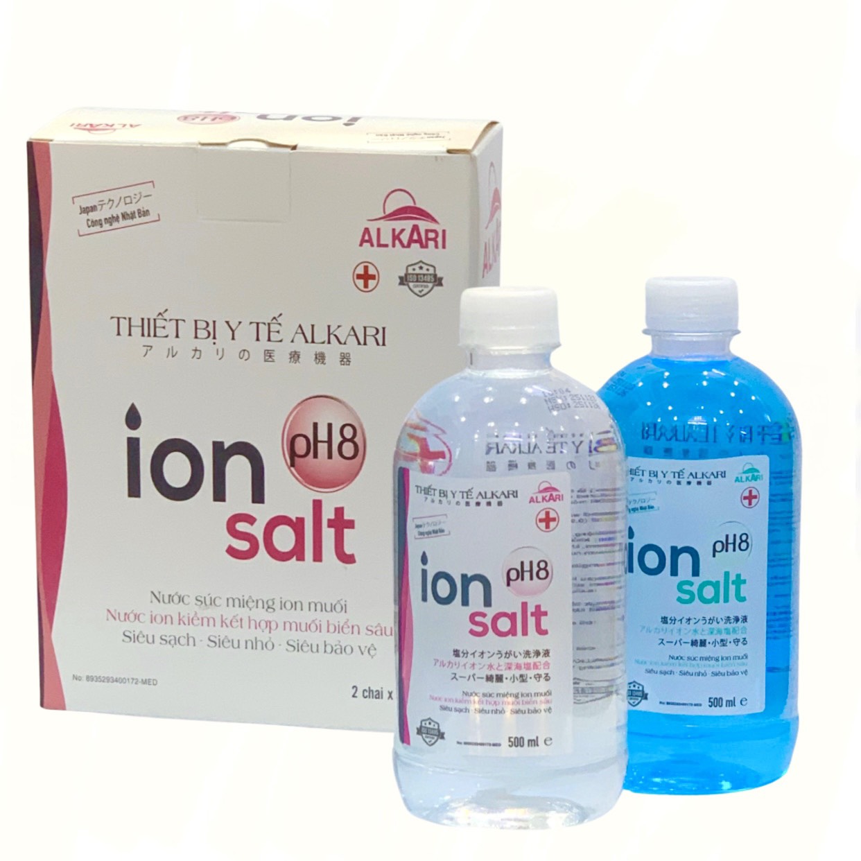 Hộp 2 chai Nước Súc Miệng Kháng Khuẩn Ion Salt Alkari - Dung tích 500ml