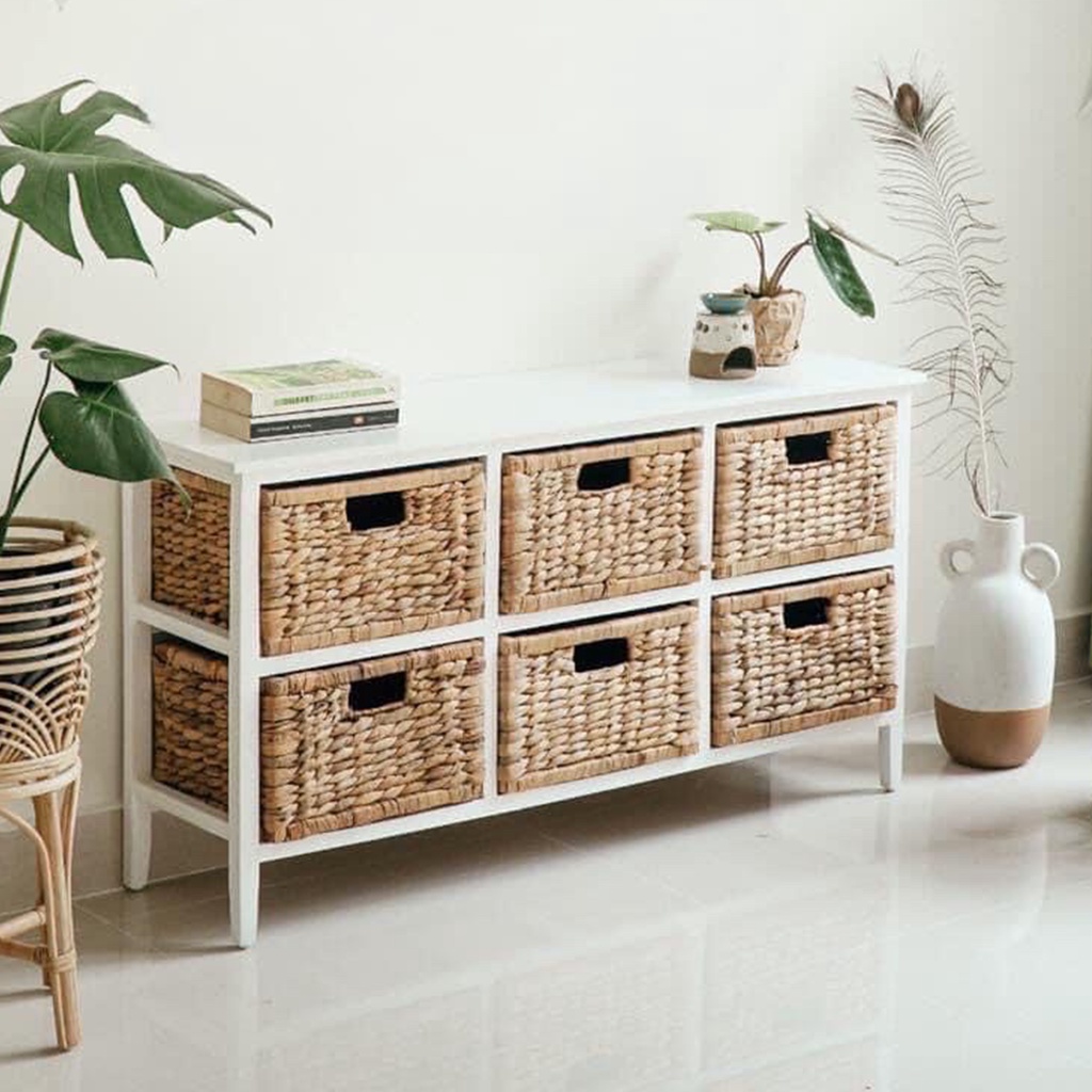 Sọt cói chữ nhật khung gỗ trang trí đa năng Ur Space/ Howen rectangle hyacinth storage basket for home