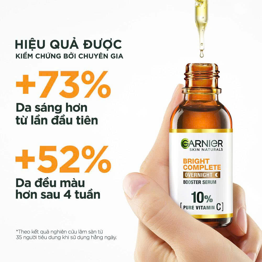 Dưỡng chất ban đêm dưỡng sáng &amp; phục hồi Garnier 10% Vitamin C Nguyên Chất Bright Complete Overnight Serum 30ml