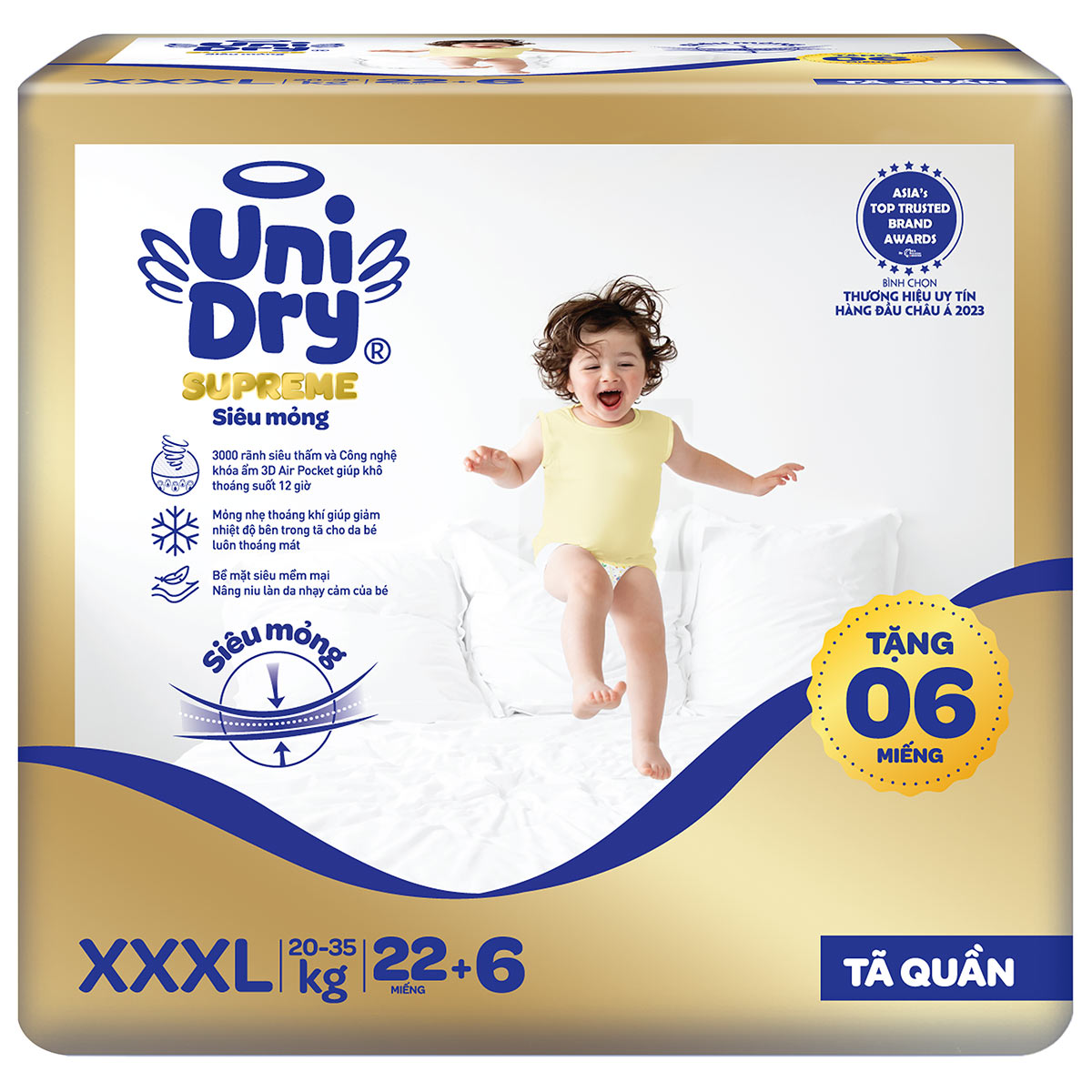 [Mẫu mới] Tã quần Unidry G3X Supreme siêu mỏng size XXXL - 22+6 miếng