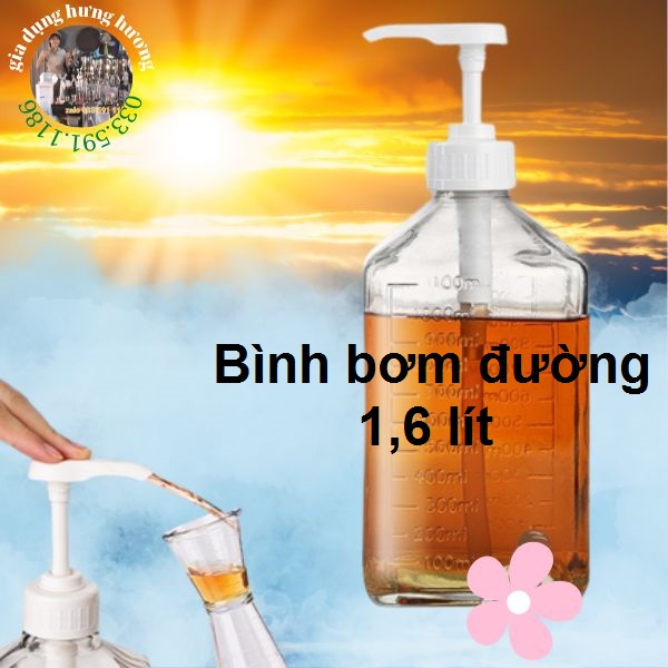 Bình bơm đựng siro, đường nước chai nhựa 1,6 lít,chuyên dụng cụ pha chế trà sữa bar tender