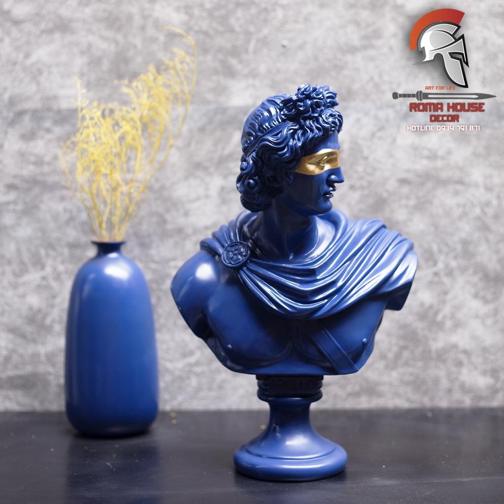 Tượng cổ điển Hy lạp Apollo cao 35cm màu xanh dương trang trí nhà cửa showroom