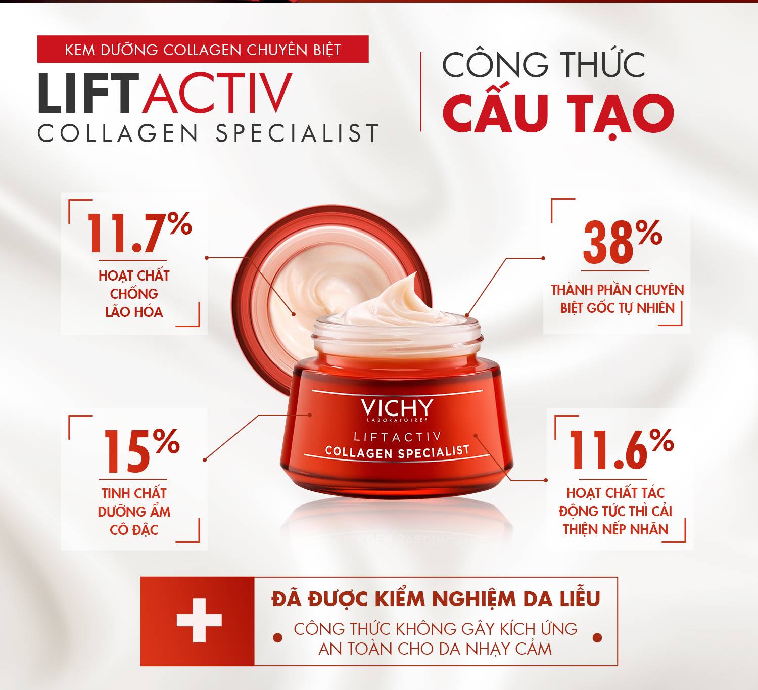 Kem Dưỡng VICHY Collagen Liftactiv Collagen Specialist Ngăn Lão Hóa, Sáng Da (50ml) + Tặng Móc Khóa