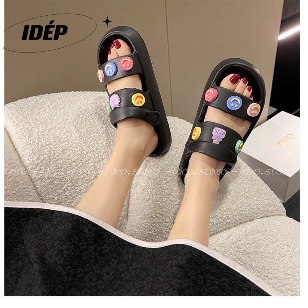 Giày sandal bánh mì 2 quai ngang mặt cười chất cao su êm chân đi mưa chống trơn iDÉP- GL069