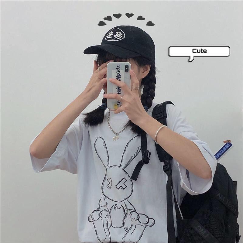 Áo Thun UNISEX Nam Nữ THỎ TRẮNG Tay Lửng From Rộng Giá Rẻ