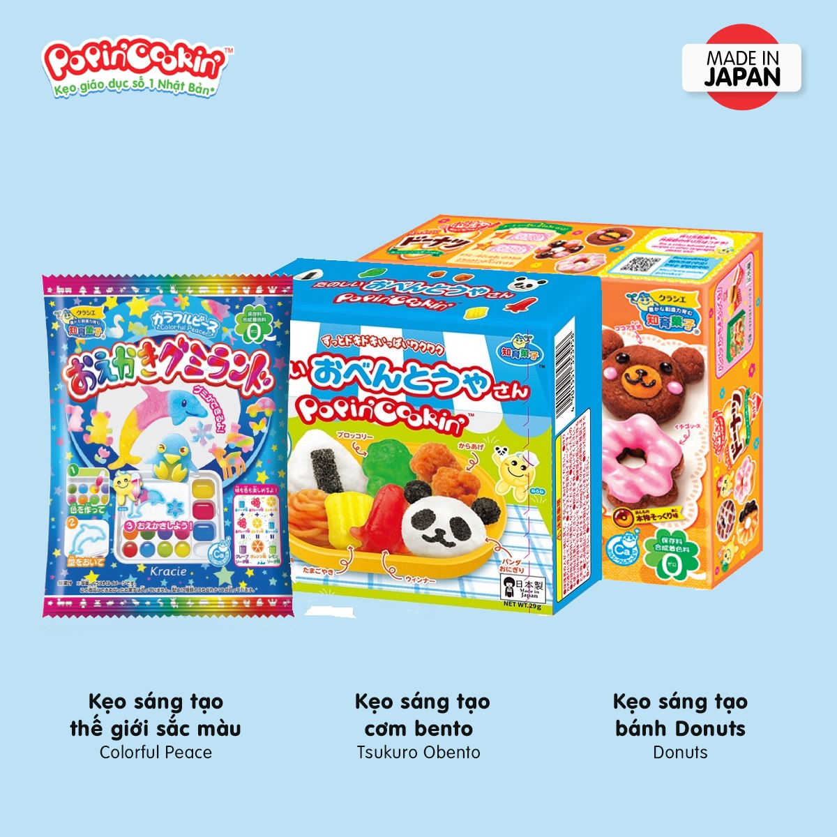 Combo 3 hộp kẹo sáng tạo popin cookin : cơm bento + bánh donut + thế giới sắc màu