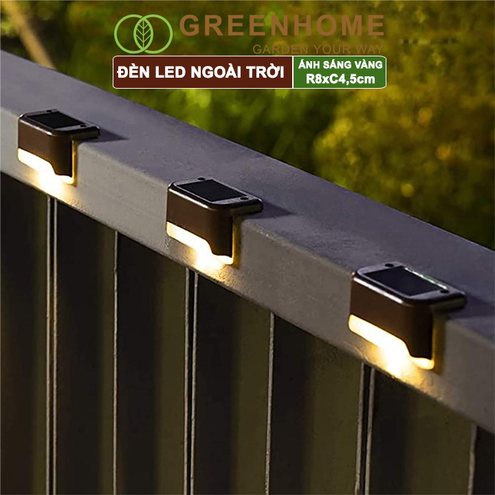 Đèn Led năng lượng mặt trời, R8xC4,5cm, ánh sáng vàng ấm, chống nước, ốp lan can, trang trí ngoài trời |Greenhome