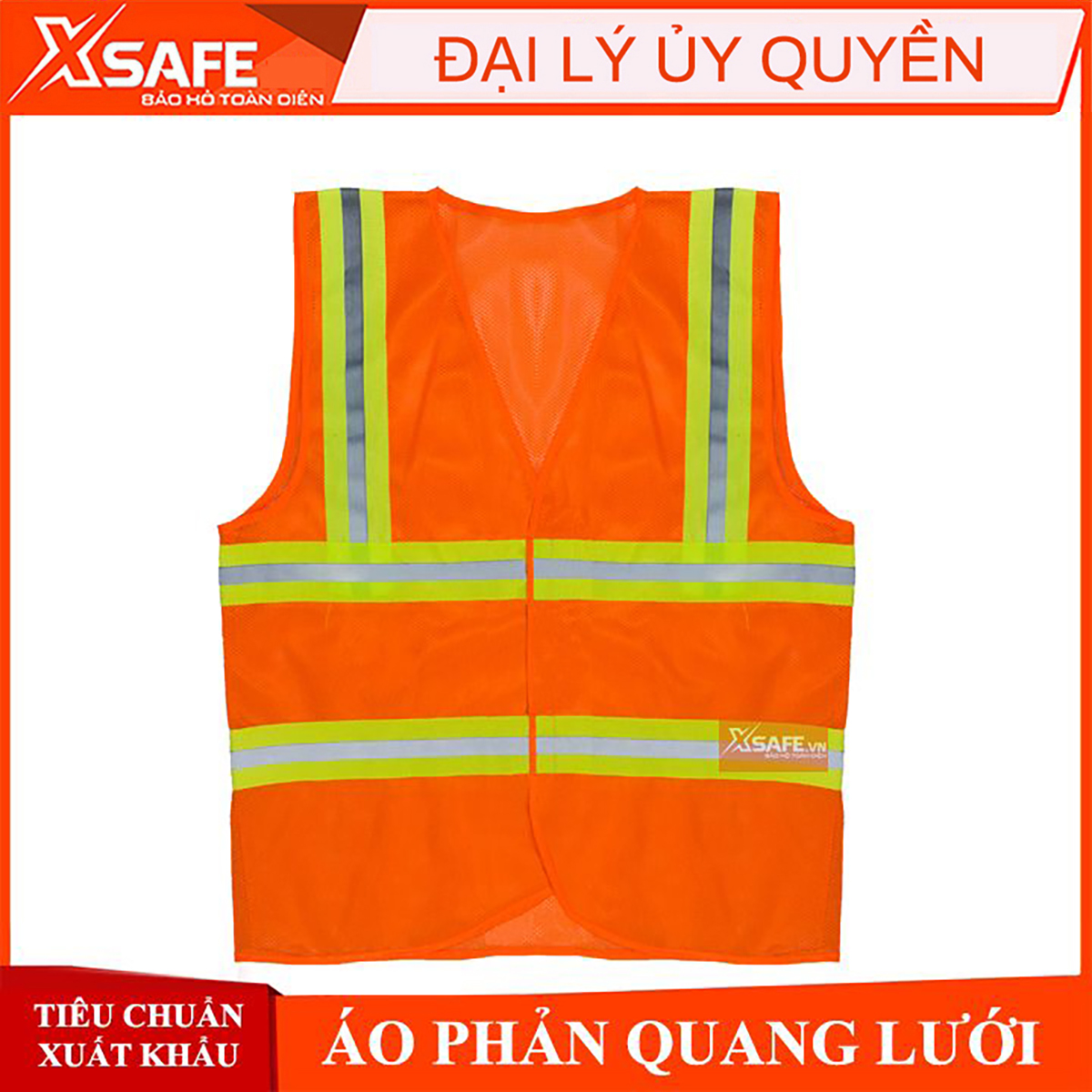 Áo phản quang VN vải lưới (màu cam) - Áo lưới phản quang cho công trình, nhà máy - khóa dán