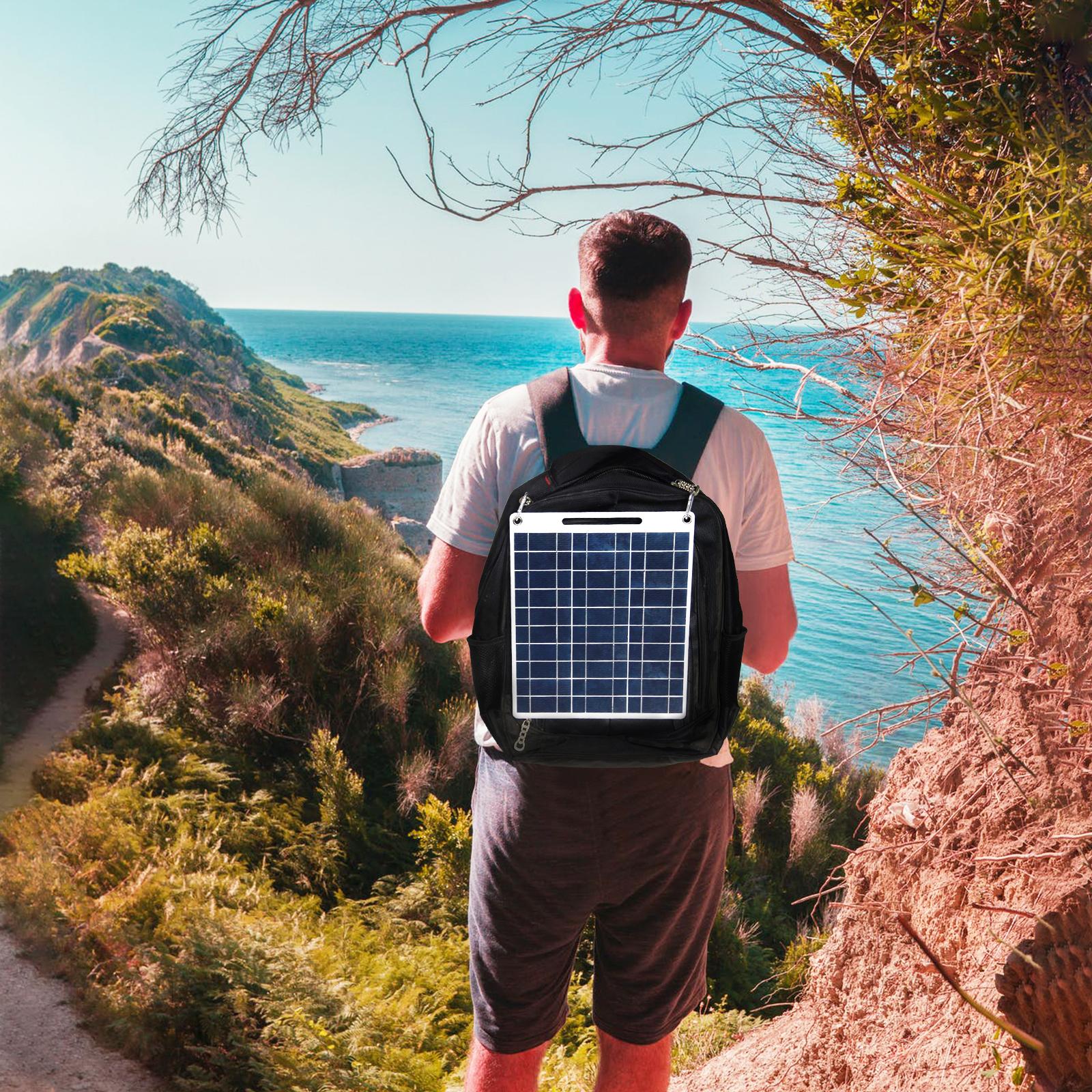 13W 5V Solar Panel with Dual USB Port 2PCS Carabiner Polycrystalline Silicon Solar Cell for Outdoor Camping and Hiking