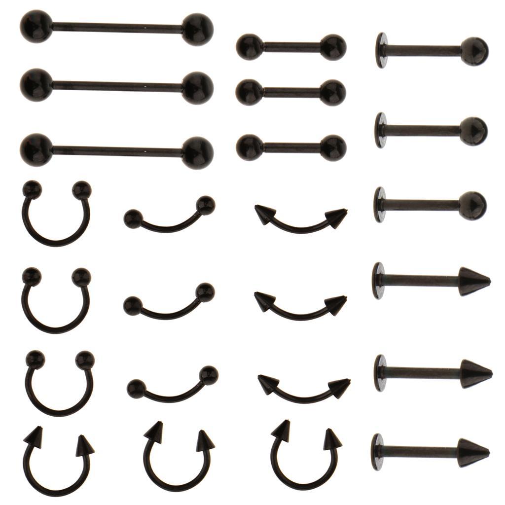 2x24 Pieces Lot Stainless Steel Eyebrow Ear Lip Navel Ring Stud Black