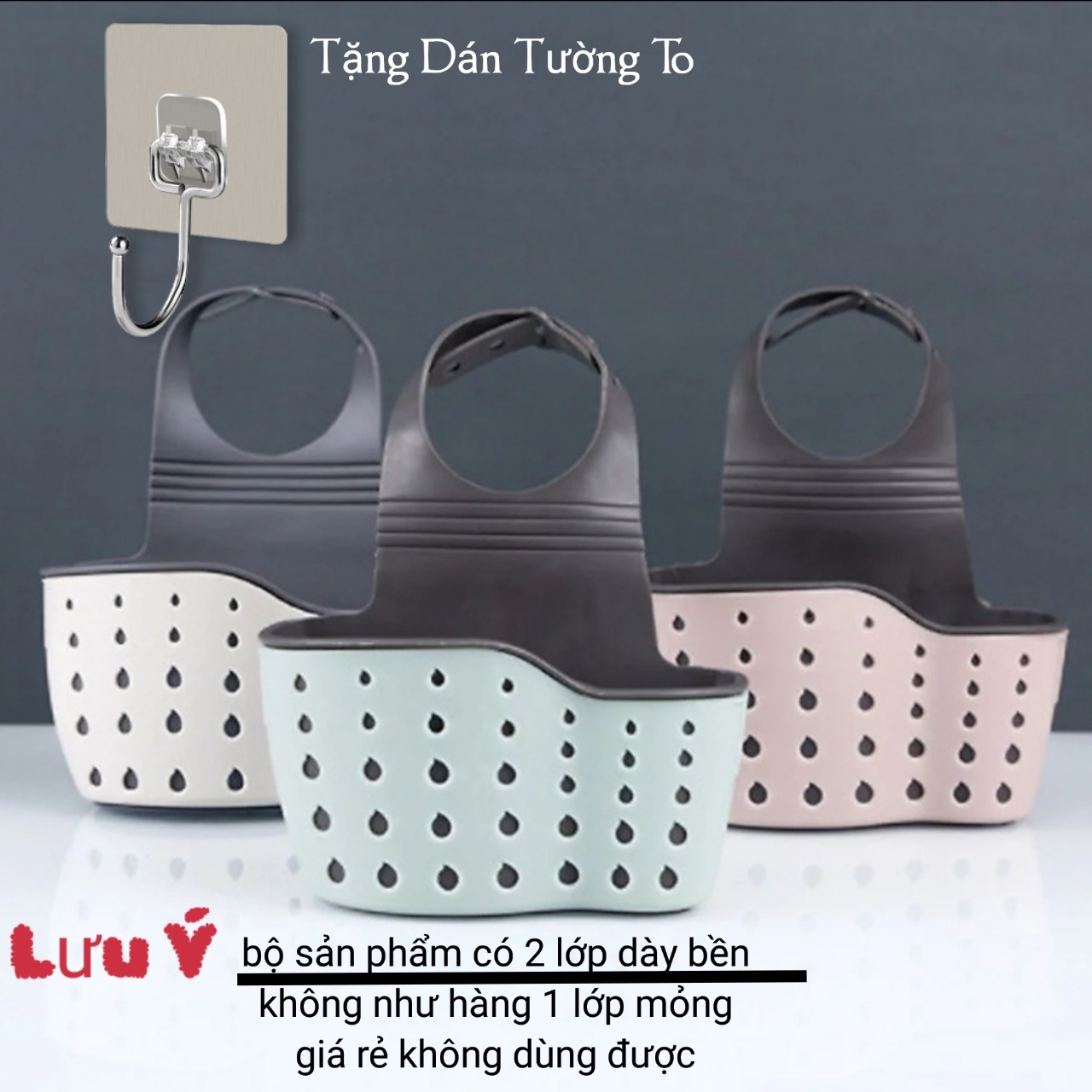 Giỏ Đựng Đồ Rửa Chén Bát 2 Lớp Silicon Treo Bồn Rửa Bát Cao Cấp - Hàng Loại 1 - Tặng Vỉ Dán Tường To