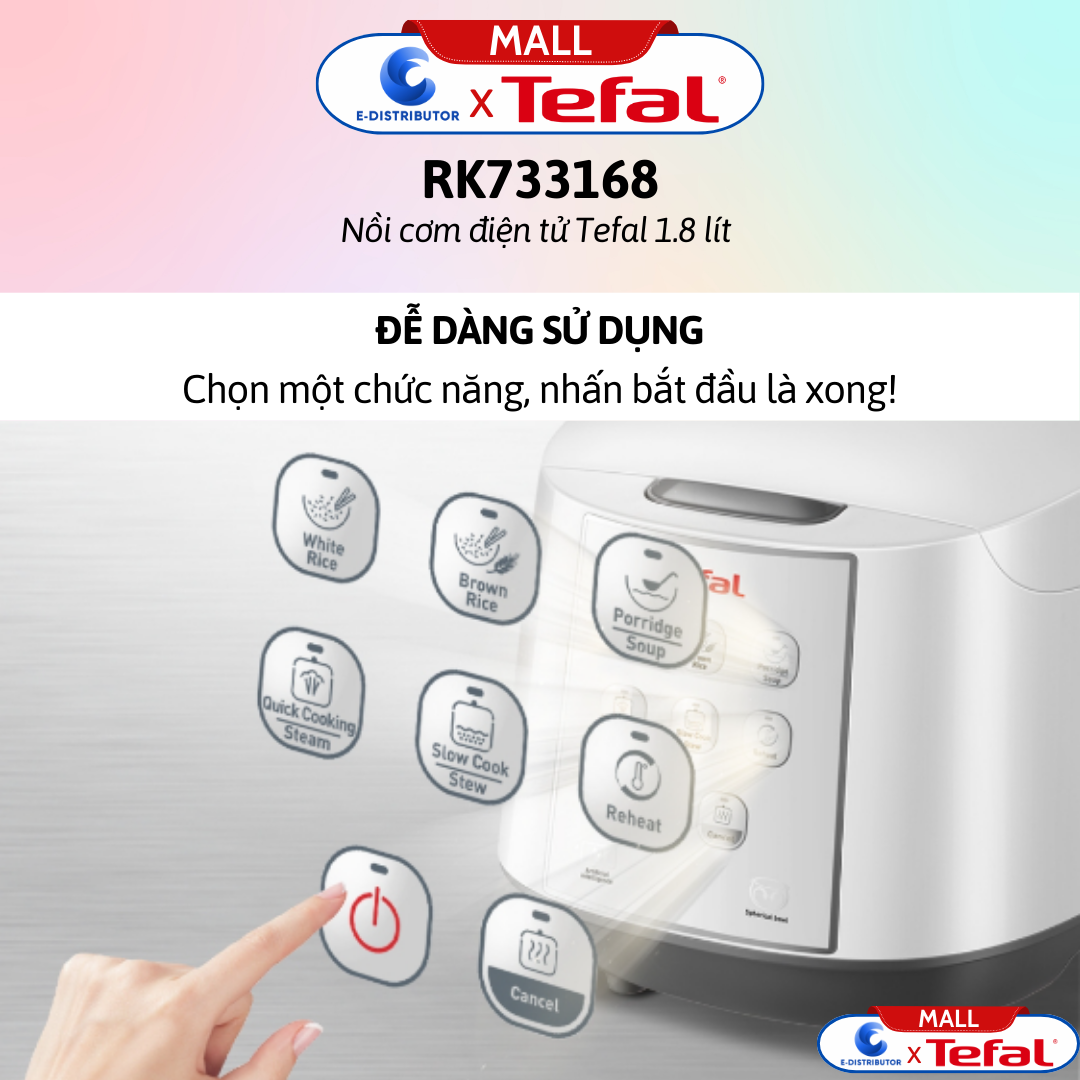 Nồi cơm điện tử Tefal 1.8 lít RK733168 - Hàng Chính Hãng