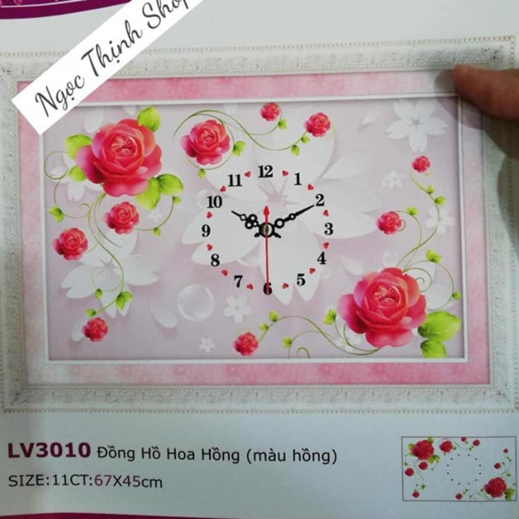 Tranh thêu chữ thập ĐỒNG HỒ HOA HỒNG-LV3010-KT: 67X45CM