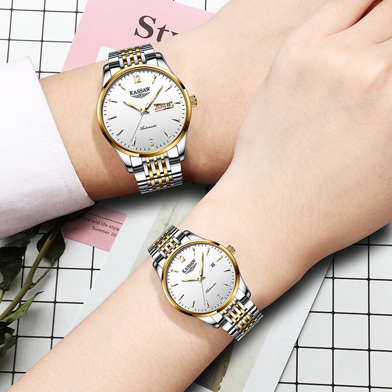 Đồng hồ đôi chính hãng KASSAW K876-6 chống nước,chống xước,kính sapphire ,Dây kim loại thép không gỉ 316L ,hàng mới 100% ,Đồng hồ cơ ,Thiết kế đơn giản và sang trọng