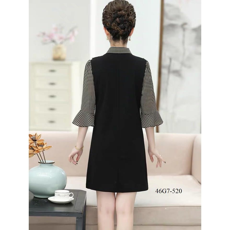 Đầm phối caro trung niên thiết kế