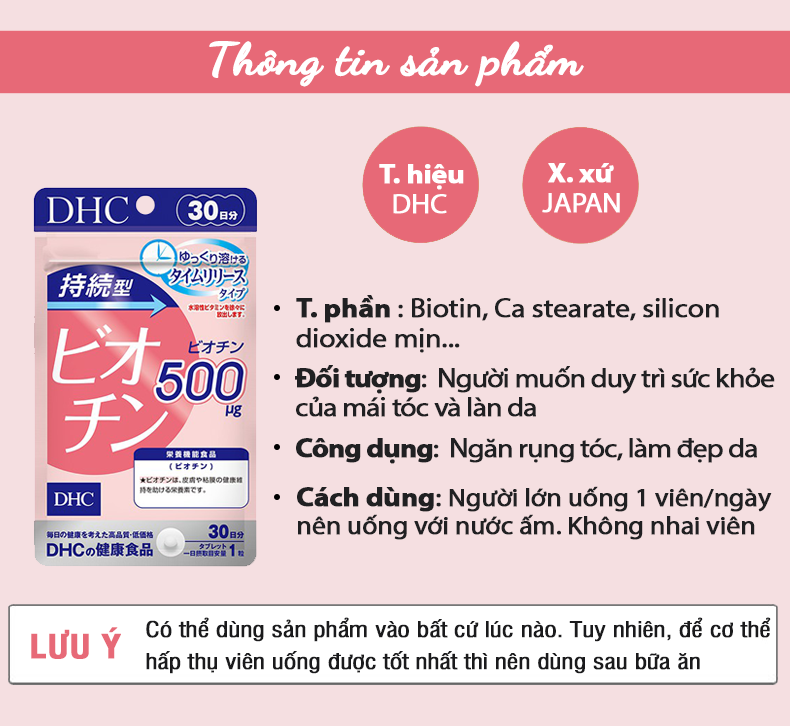 Viên uống Biotin DHC Nhật Bản kích thích mọc tóc nhanh và dày, dưỡng da, móng khỏe mạnh JN-DHC-B30 (30 ngày)