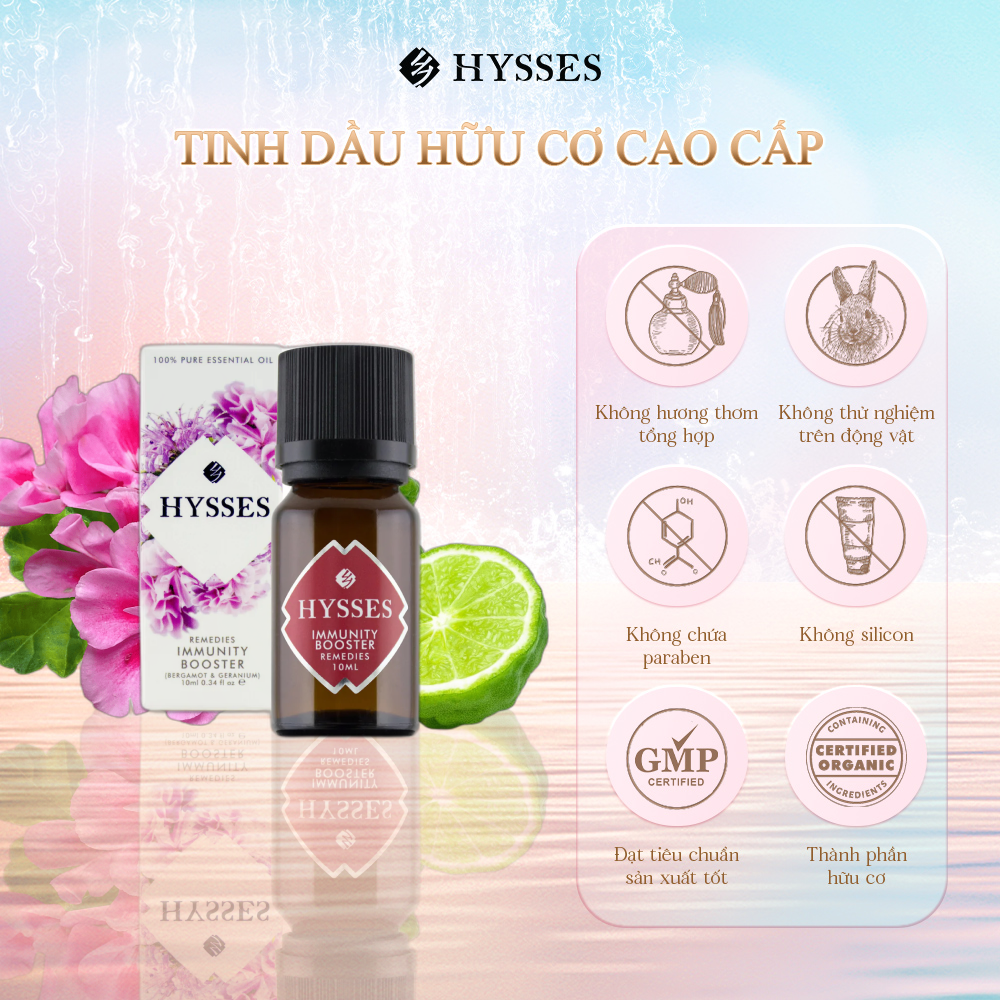 Tinh Dầu Cao Cấp Hysses Remedies Immunity Booster Nốt Hương Cam Quýt Dễ Chịu, Giảm Căng Thẳng, Tăng Sự Ngọt Ngào Với Tinh Dầu Cam Bergamot - Hoa Phong Lữ Hữu Cơ Tự Nhiên