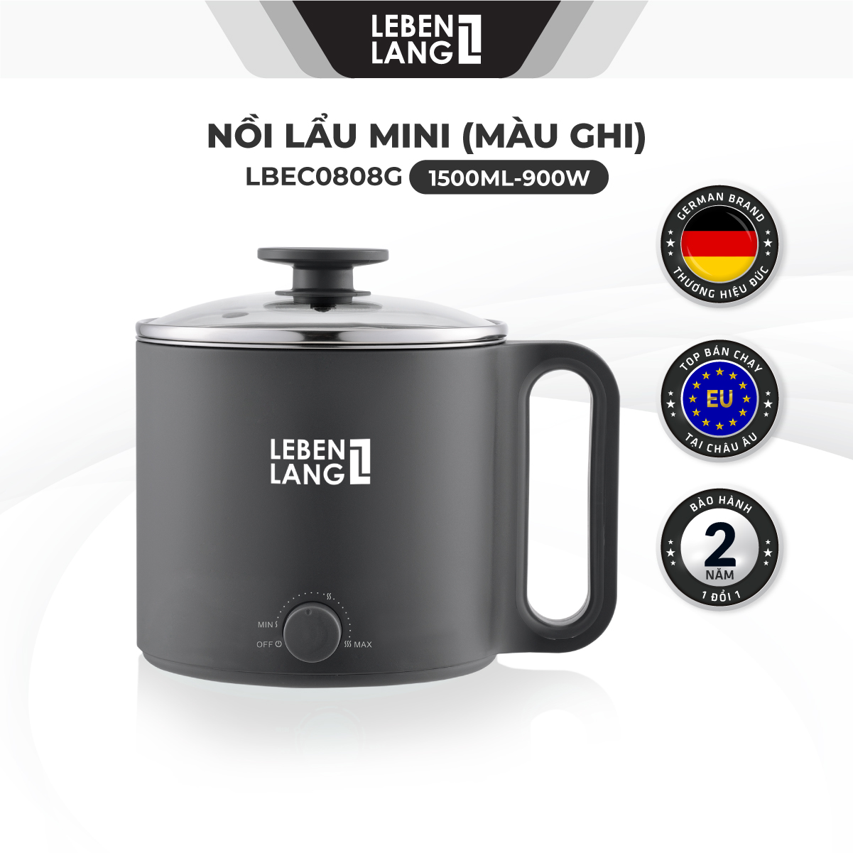 Nồi lẩu điện mini đa năng Lebenlang LBEC0808 1500ml - Hàng chính hãng