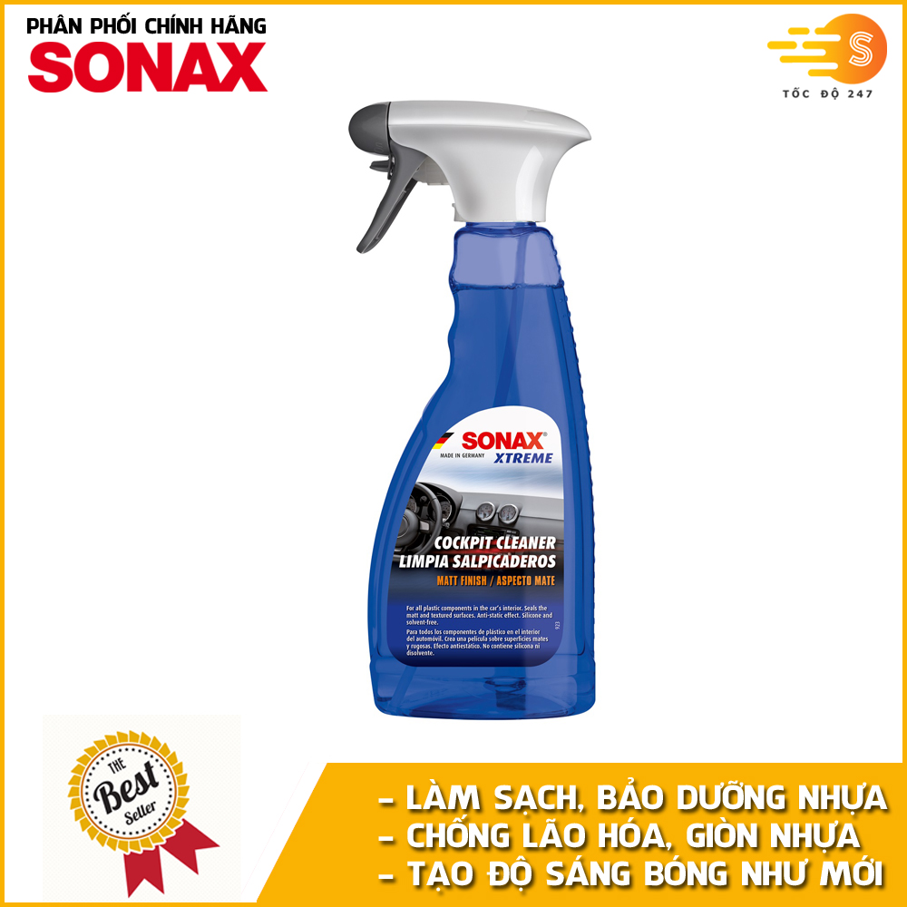 Chai xịt làm sạch và bảo dưỡng nhựa nội thất xe Sonax 283241 500ml - Chống bạc màu, chống tia UV, xóa xước, chống tĩnh điện, bụi, không chứa silicone