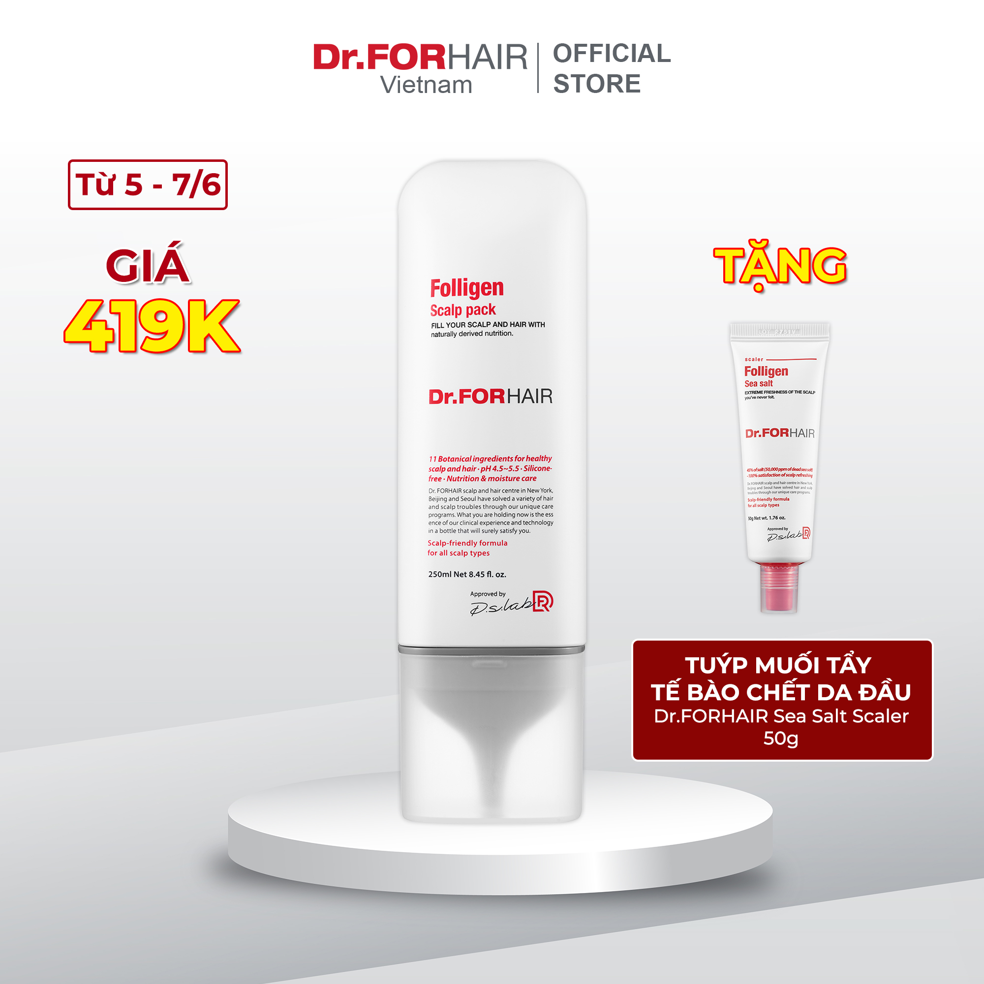 Dầu xả dưỡng tóc chăm sóc da đầu giảm rụng tóc Dr.FORHAIR Folligen Scalp Pack 250ml