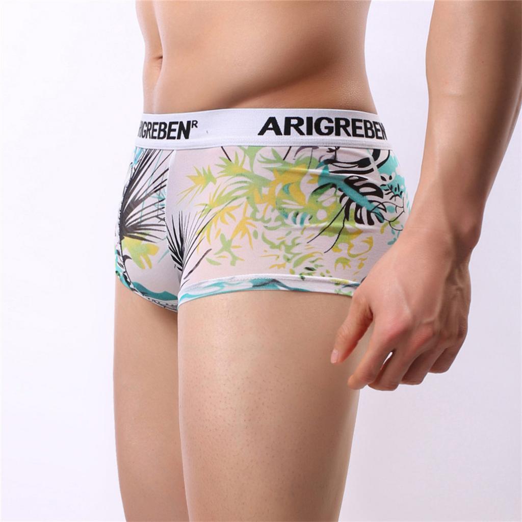 Mens Sexy Sheer Mesh Net Underwear Boxer Briefs Flower Underpants