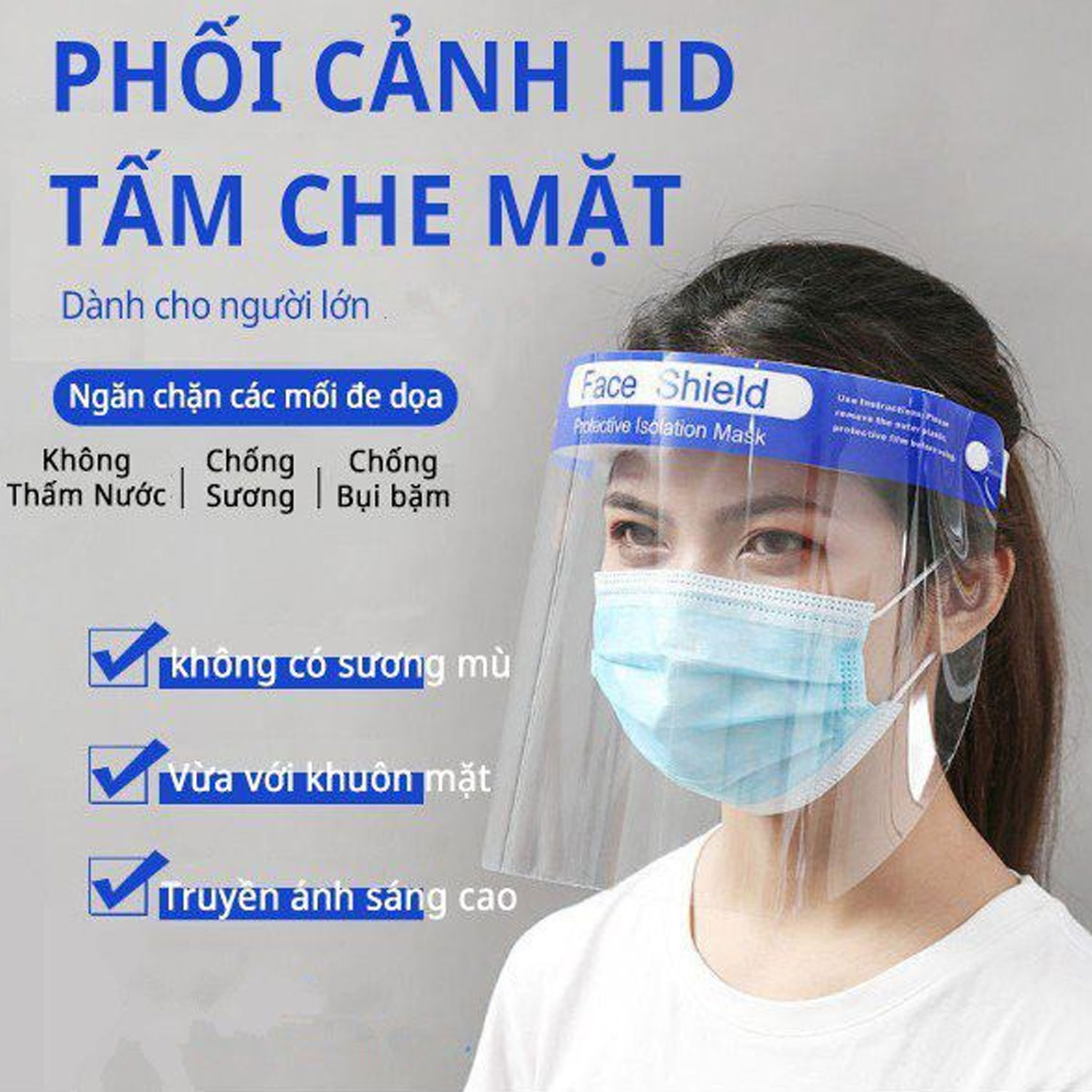 Mắt Kính Kiểu Mặt Nạ Phủ Hết Mặt Chống Bụi Khuẩn KhoNCC - Hàng Chính Hãng - KPD-FACESHIELD (Trắng Trong)