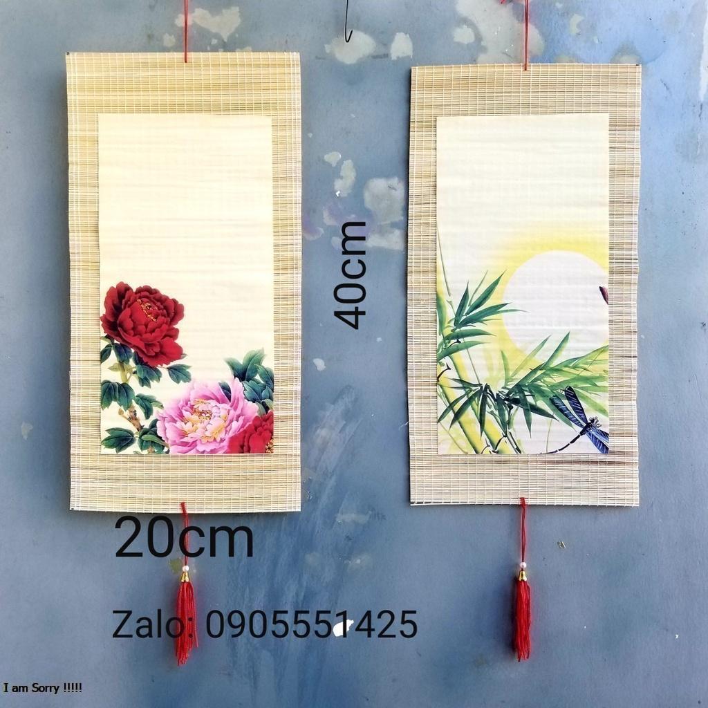 Set 5 mành tre viết thư pháp nhiều mẫu, kích thước 20cm x 40cm