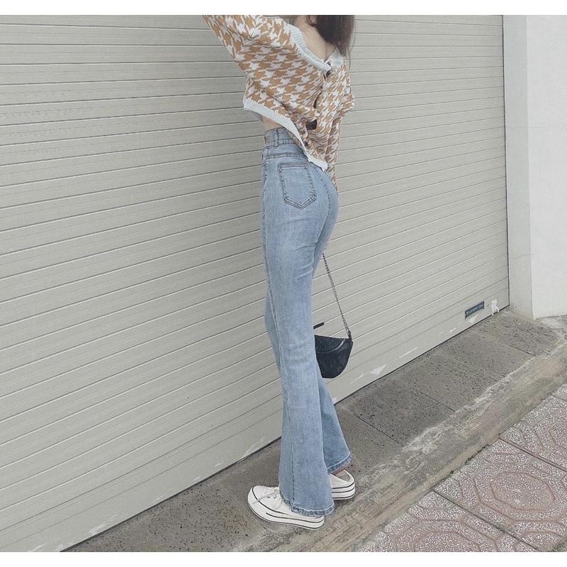 Quần Jeans Loe Xanh 2 Khuy Cạp Cao Cho Nữ