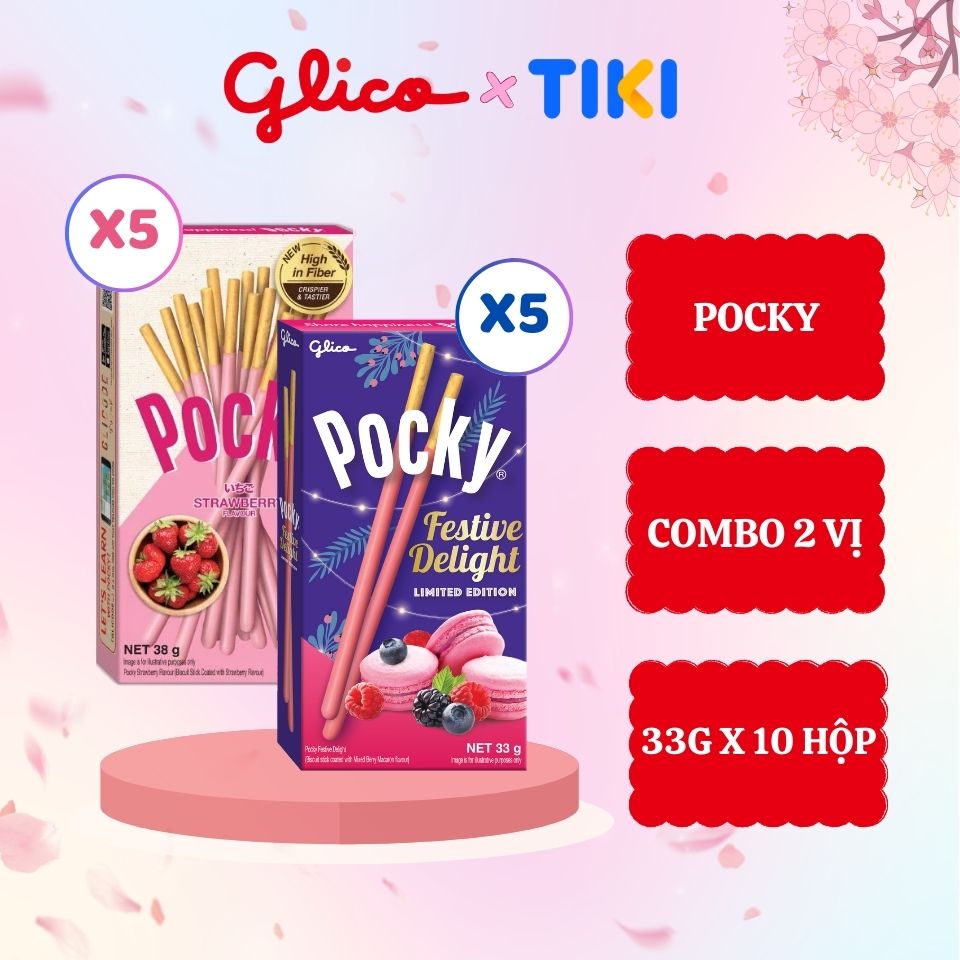 Combo 10 Hộp Bánh Que Glico Pocky 5 Dâu & 5 Festive Delight