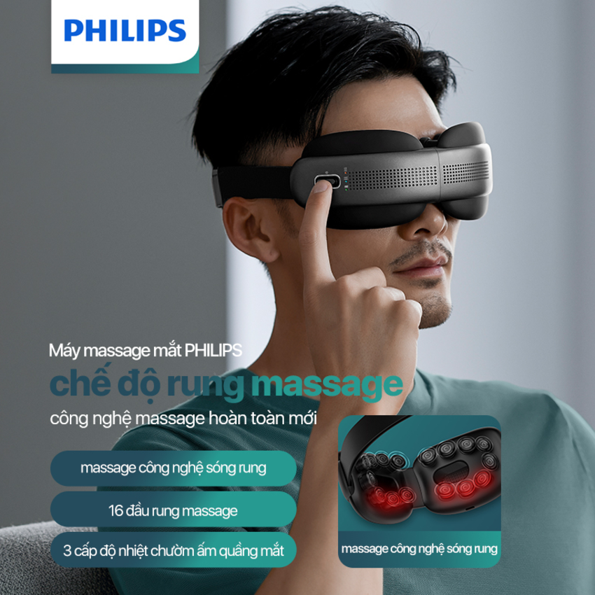 Máy massage mắt công nghệ VibWave, 16 điểm tiếp xúc và chườm nóng. Thương hiệu Hà Lan cao cấp Philips - PPM5202E