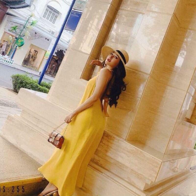 Đầm maxi cổ yếm hở lưng siêu xinh FREESIZE
