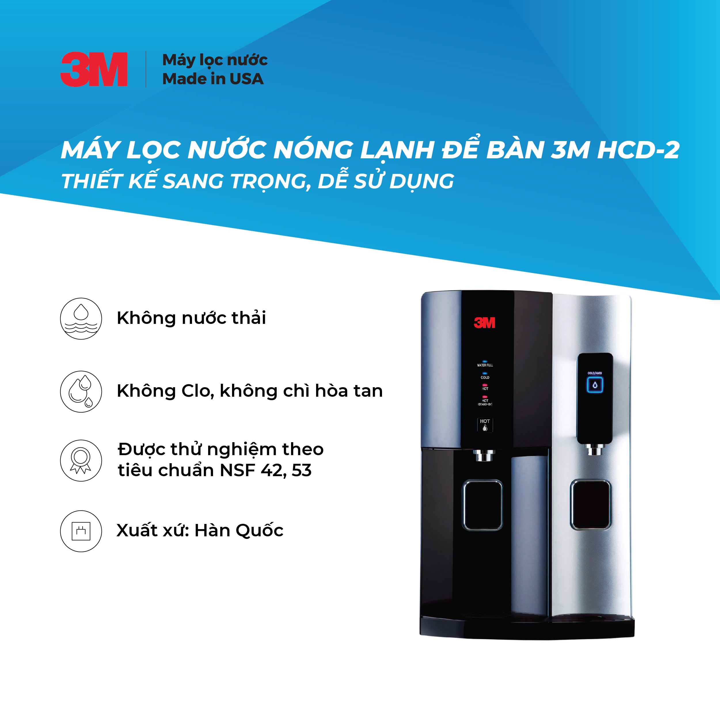 MÁY LỌC NƯỚC NÓNG LẠNH ĐỂ BÀN CAO CẤP 3M HCD-2 (MÀU ĐEN)