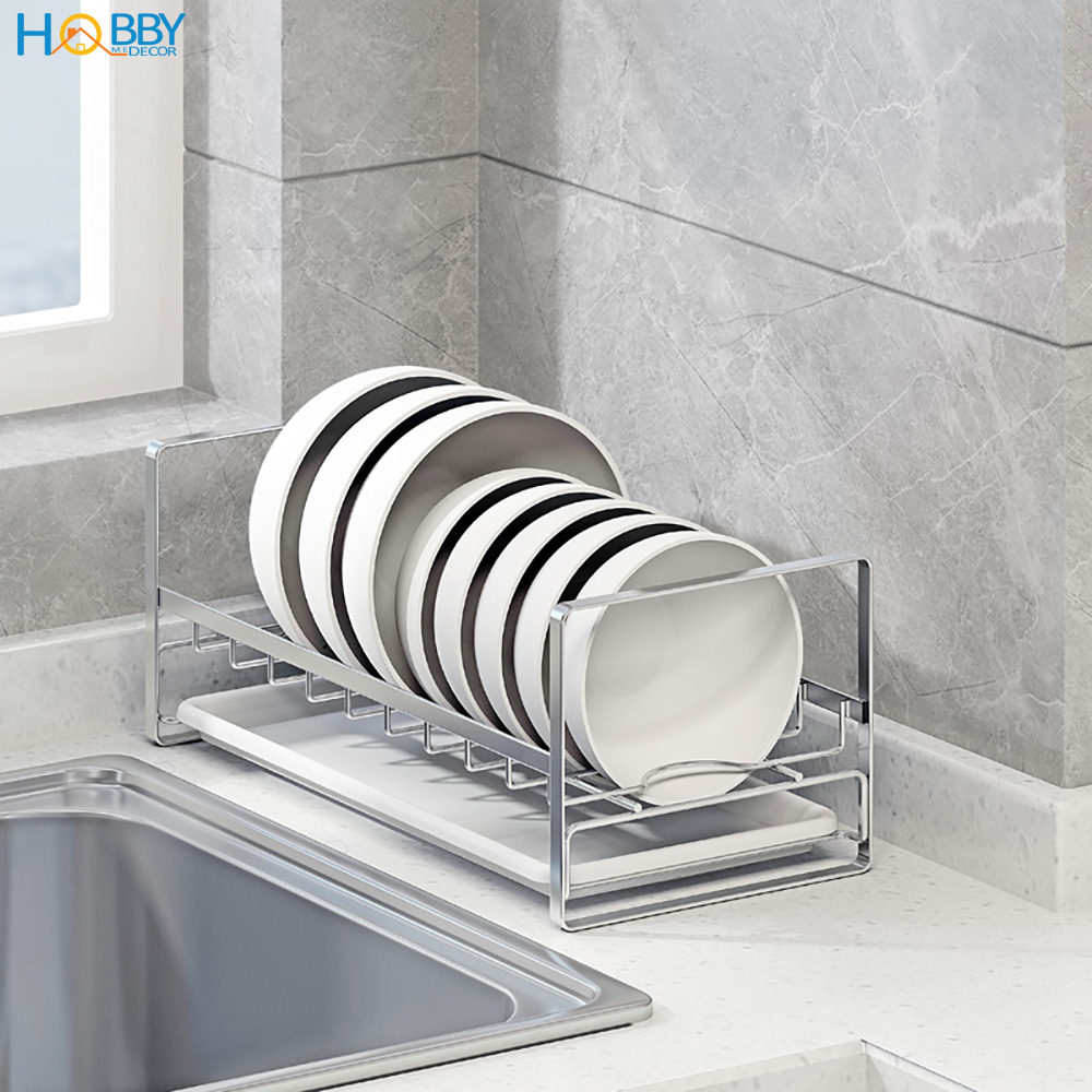 Kệ úp chén 9 ngăn Inox 304 Hobby Home Decor KUC9 - có khay nhựa hứng nước tiện dụng
