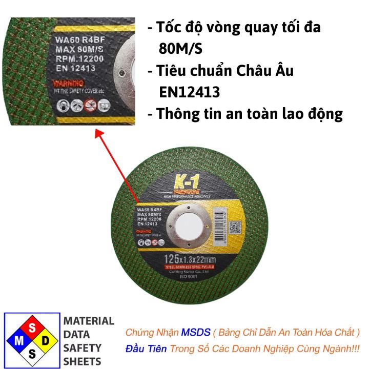 Hộp 100 viên ĐÁ CẮT SẮT 1 TẤC 2 | Đá cắt K1 Xanh | Đá cắt sắt phi 125