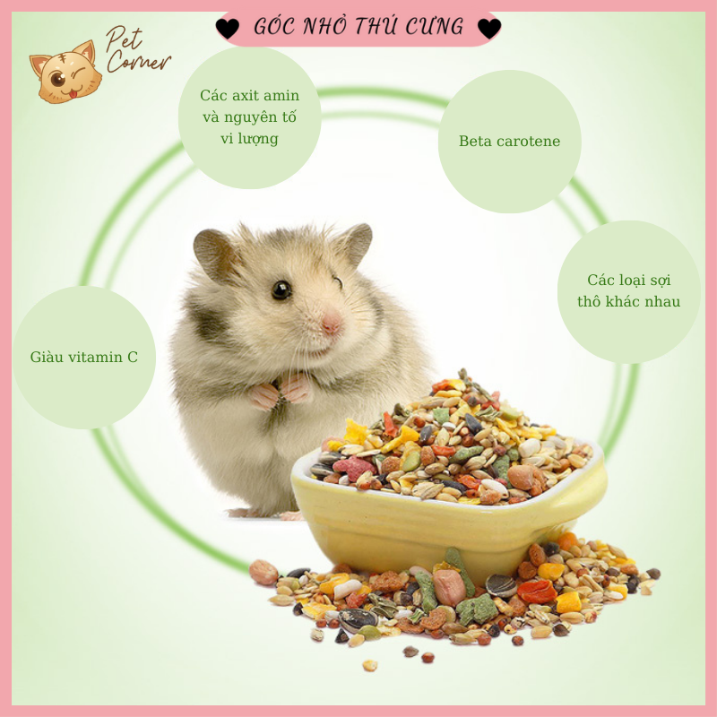 Thức ăn cho hamster cao cấp, hỗn hợp ngũ cốc, rau củ quả và hải sản