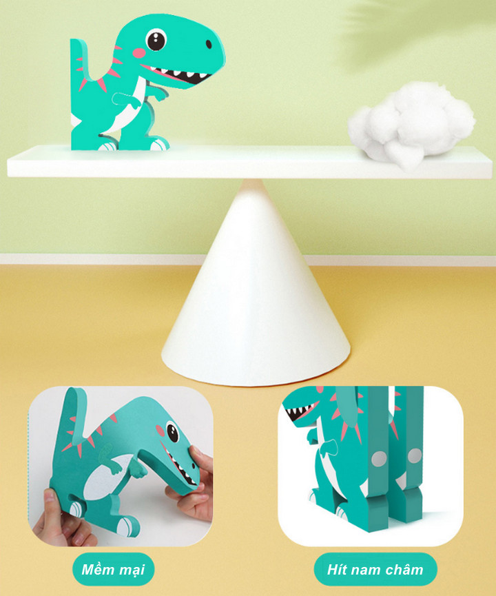 Thước Đo Chiều Cao 3D Dino Kid Hít Nam Châm Từ Tính ( Bút tẩy + Thước dây ) - Home and Garden