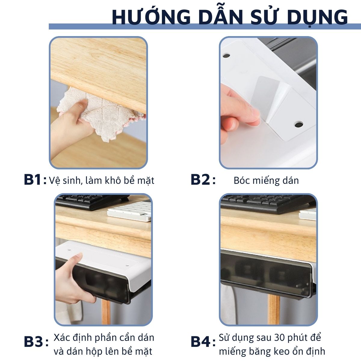 Ngăn kéo đa năng DandiHome dán dưới mặt bàn làm việc và tủ bếp