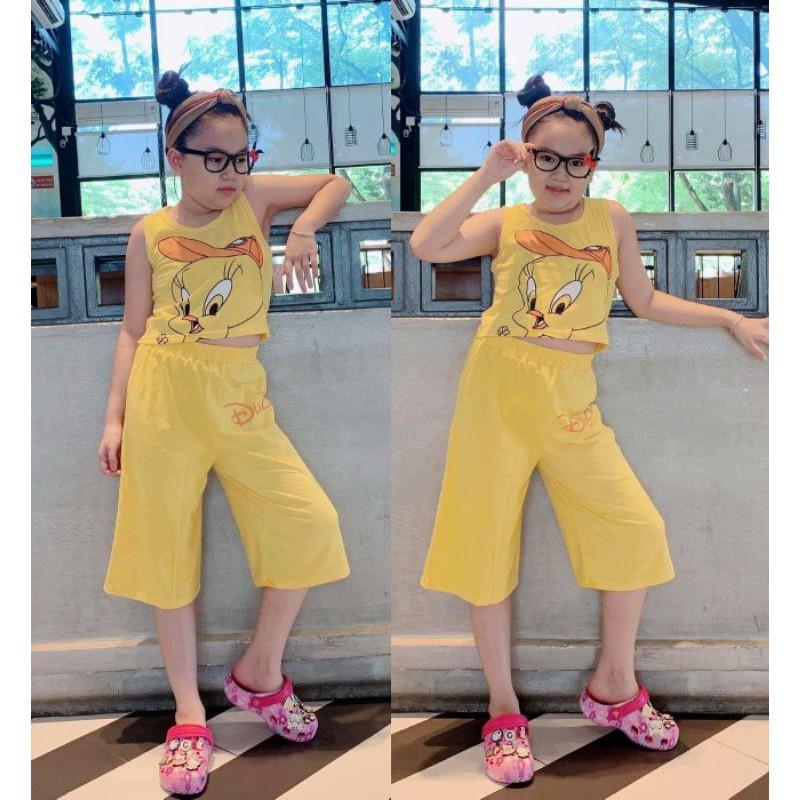 Bộ áo croptop quần lửng ống rộng size đại - Đồ bộ trẻ em