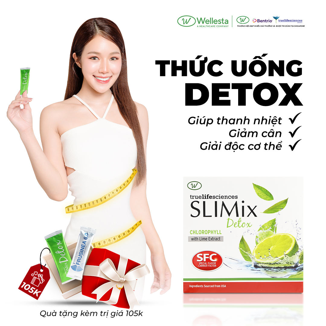 Thức uống Truelifesciences SLIMix Detox hoàn toàn tự nhiên giúp thanh nhiệt, giảm cân và giải độc cơ thể (Hộp 10 gói x 10g)